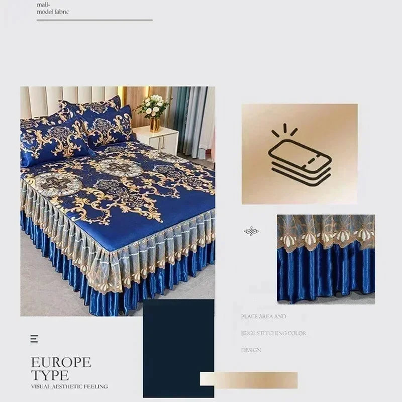 3Pcs Summer Bed Skirt Style Bedspread Lace European Style Three Piece Set Skirt Style Bed Cover Mattress Dust Protection Cover