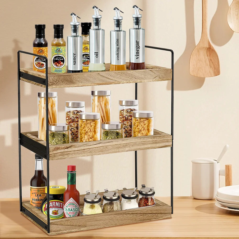 2/3 Tiers Countertop Shelf Kitchen Spice Storage Rack Space Saving Organizer Display Tray for Kitchen & Bathroom