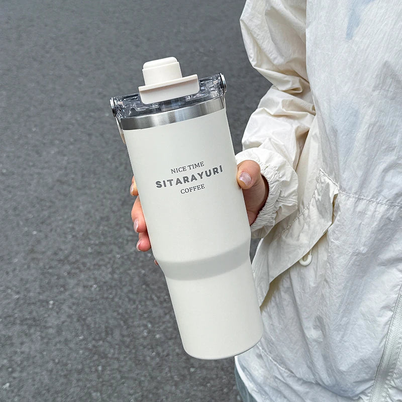 1pc Magnetic Suction Lid Double-layer Vacuum Insulated Water Bottle 600ml/900ml Wide Handle Portable  Outdoorulation Drinkware