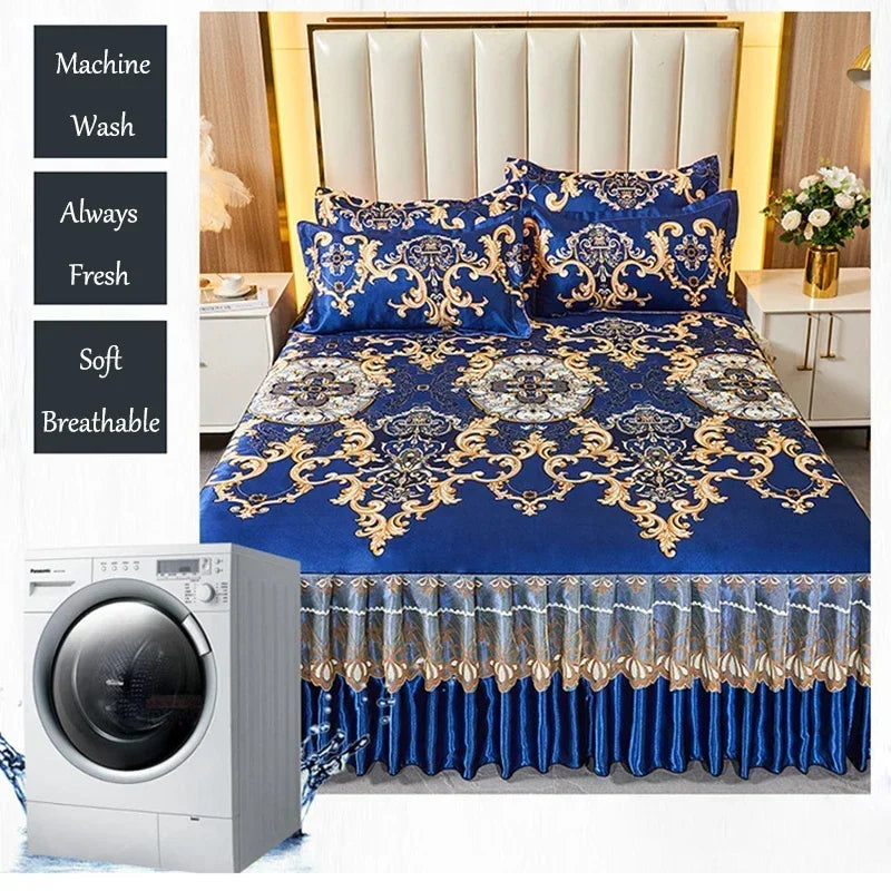 3Pcs Summer Bed Skirt Style Bedspread Lace European Style Three Piece Set Skirt Style Bed Cover Mattress Dust Protection Cover