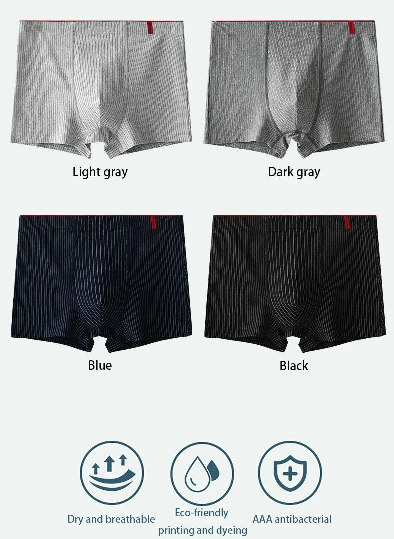 4 pieces of men's boxer underwear Soft, breathable and comfortable men's briefs Striped trendy personality casual loose boxers