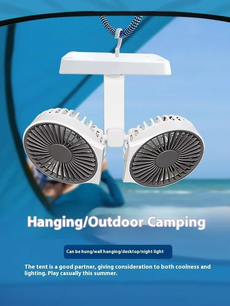 Double Head Desktop Fan: 4-Speed Fast Cooling, 8000mAh Battery Digital Display Adjustable Directions Shaking Function for Househ