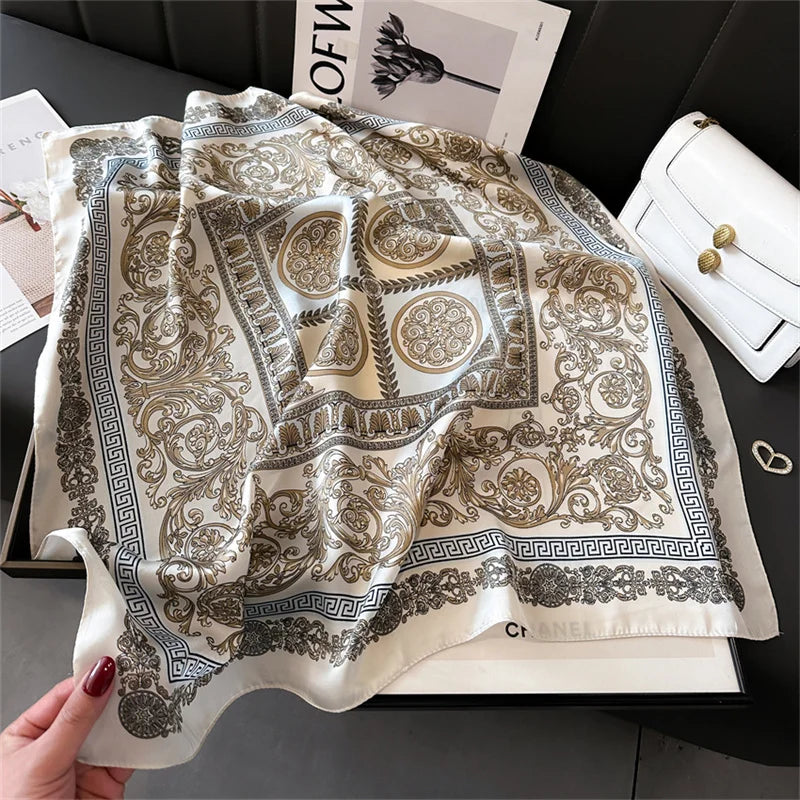 2025 New Fashion 70X70cmPrinted Women's Scarf Pashmina Silk Scarf Square Shawl Decorative Headband Neck Luxury Design Bandana