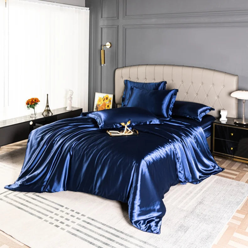 High Quality Bedding Set Skin Friendly Satin Quilt Cover Single Double Full Queen Solid Color Duvet Cover