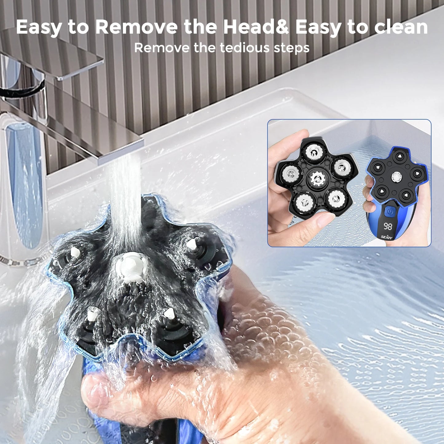 Sejoy JK-1800 Multifunctional Head Shavers for Bald Men 6 Floating Blade Rechargeable Nose Hair Trimmer Grooming Kit