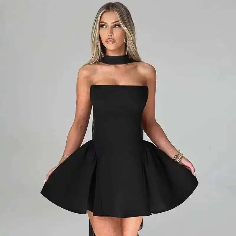 Townlike Waist Wrap A-line Pleated Dress Women Halter Mini 2024 Summer Dress V Neck Backless Nightclub Sexy Party Dresses