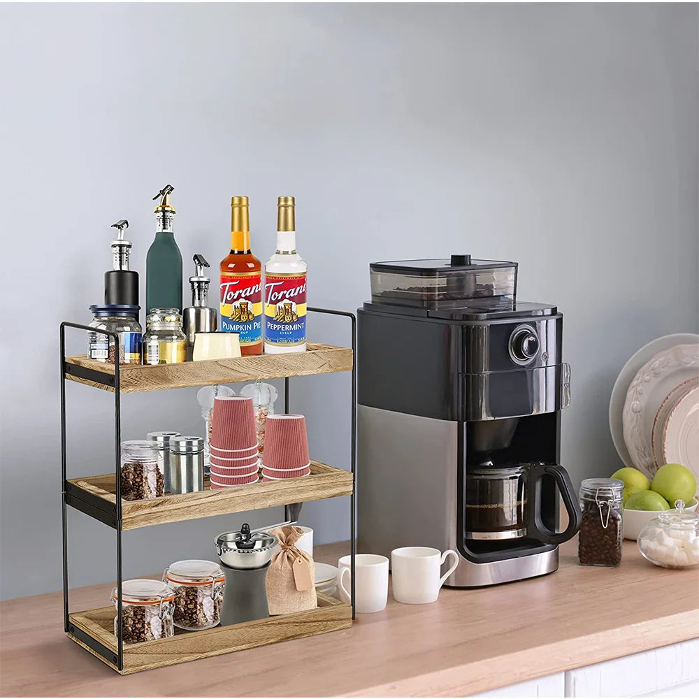 2/3 Tiers Countertop Shelf Kitchen Spice Storage Rack Space Saving Organizer Display Tray for Kitchen & Bathroom