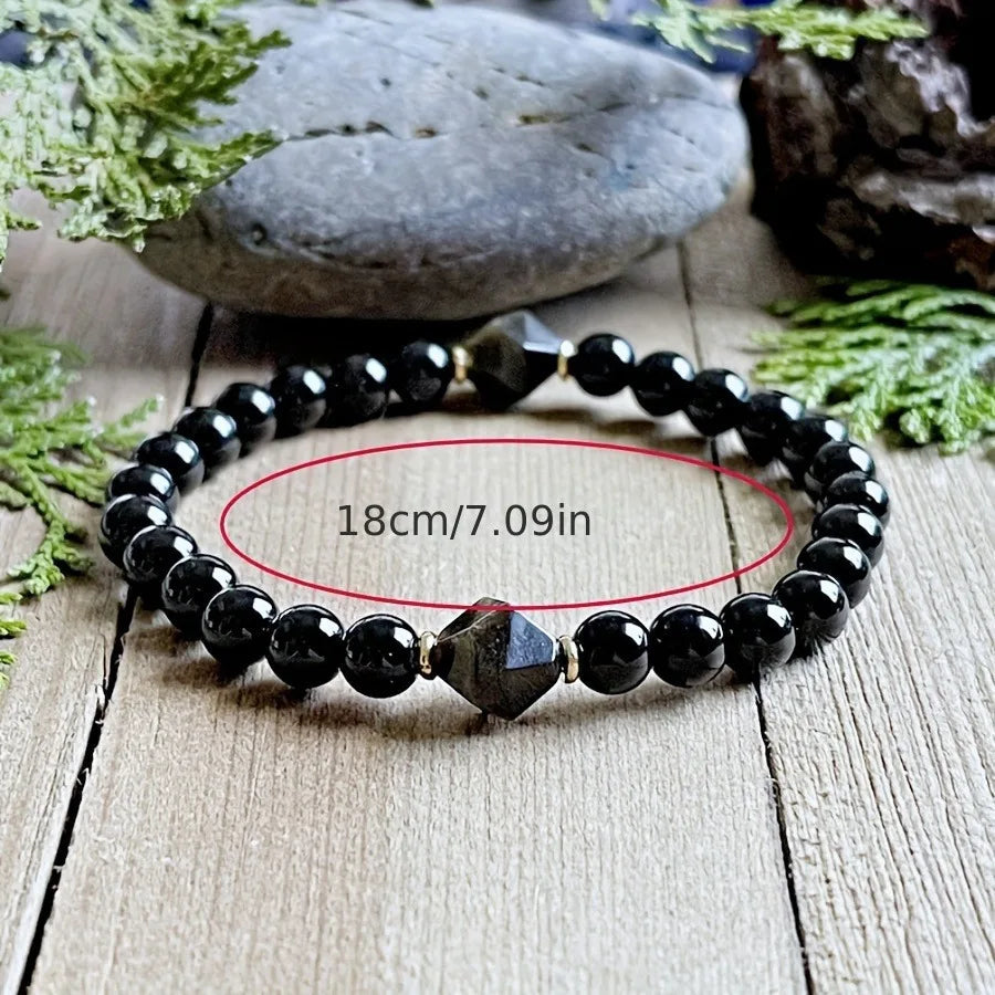1 Pc Black Tourmaline Obsidian Bracelet Men And Women, The Ideal Choice Of Gift
