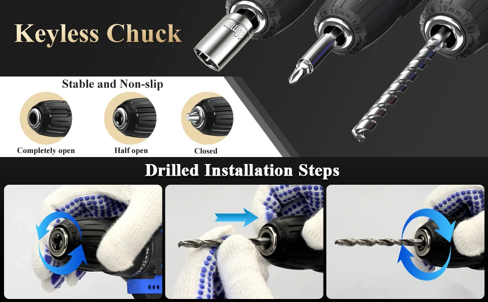 Cordless Drill Kit Electric Screwdriver Kit, 45Nm Cordless Combination Drill, LED Work Light, Home and Garden DIY Project Kit