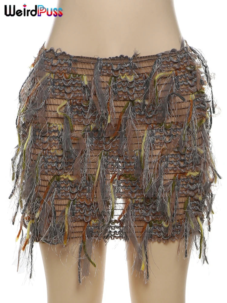 Colorful Tassel Skirts Peach Hip Women Thin Knit Wild Sexy Midnight Summer Trend Stretch Skinny Streetwear Bodycon