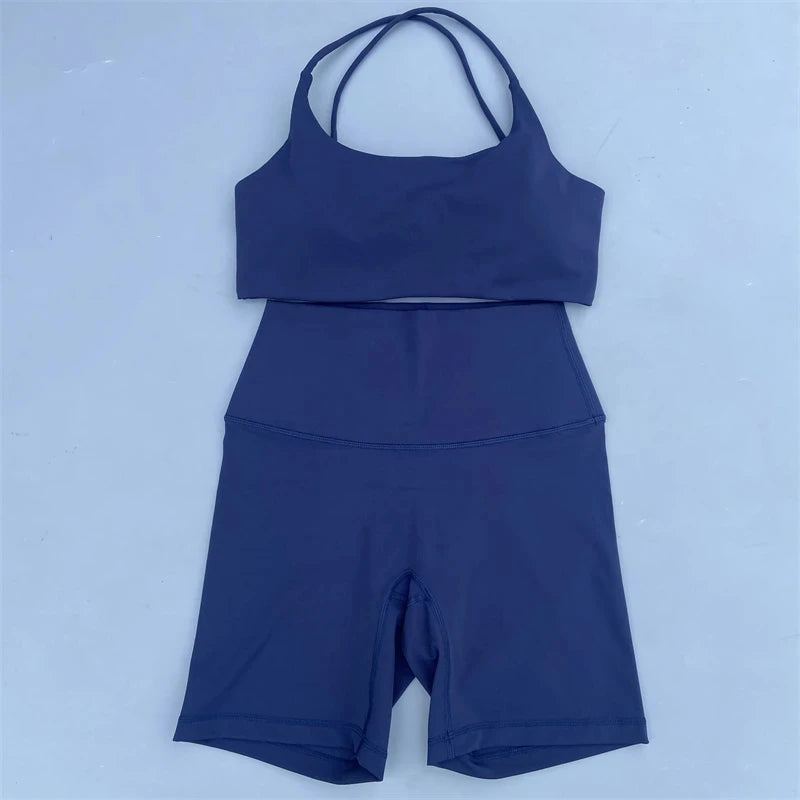 Solid Color Soft Gym Yoga Set Short Legging +Cross Back Sport Bra Tracksuit Women Gym Suit Comprehensive Training Jog Athletic