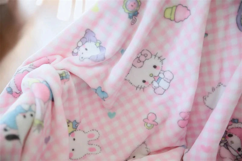 Cute Pink Cat Blanket Warm Flannel Blanket Pillowcase Japanese Style Pattern Printing Blanket Bedspread Bedroom Girl