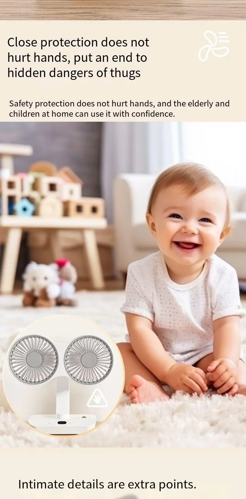 Double Head Desktop Fan: 4-Speed Fast Cooling, 8000mAh Battery Digital Display Adjustable Directions Shaking Function for Househ
