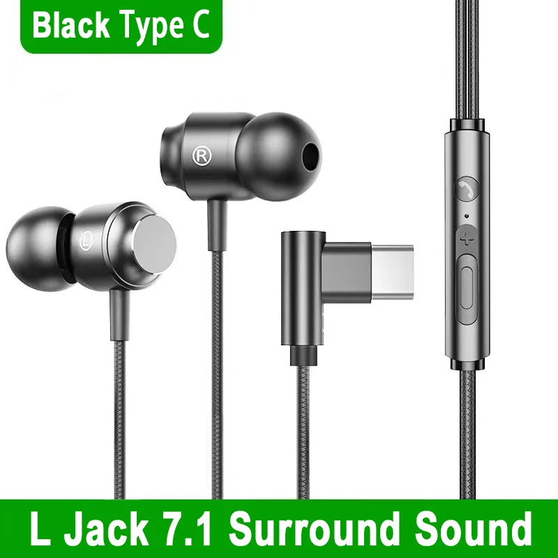 For Samsung 90° Jack Wired Gaming Headset HiFi Surround Sound With Mic Type C 3.5mm Music Headphones For Galaxy S24 23 iPhone 15