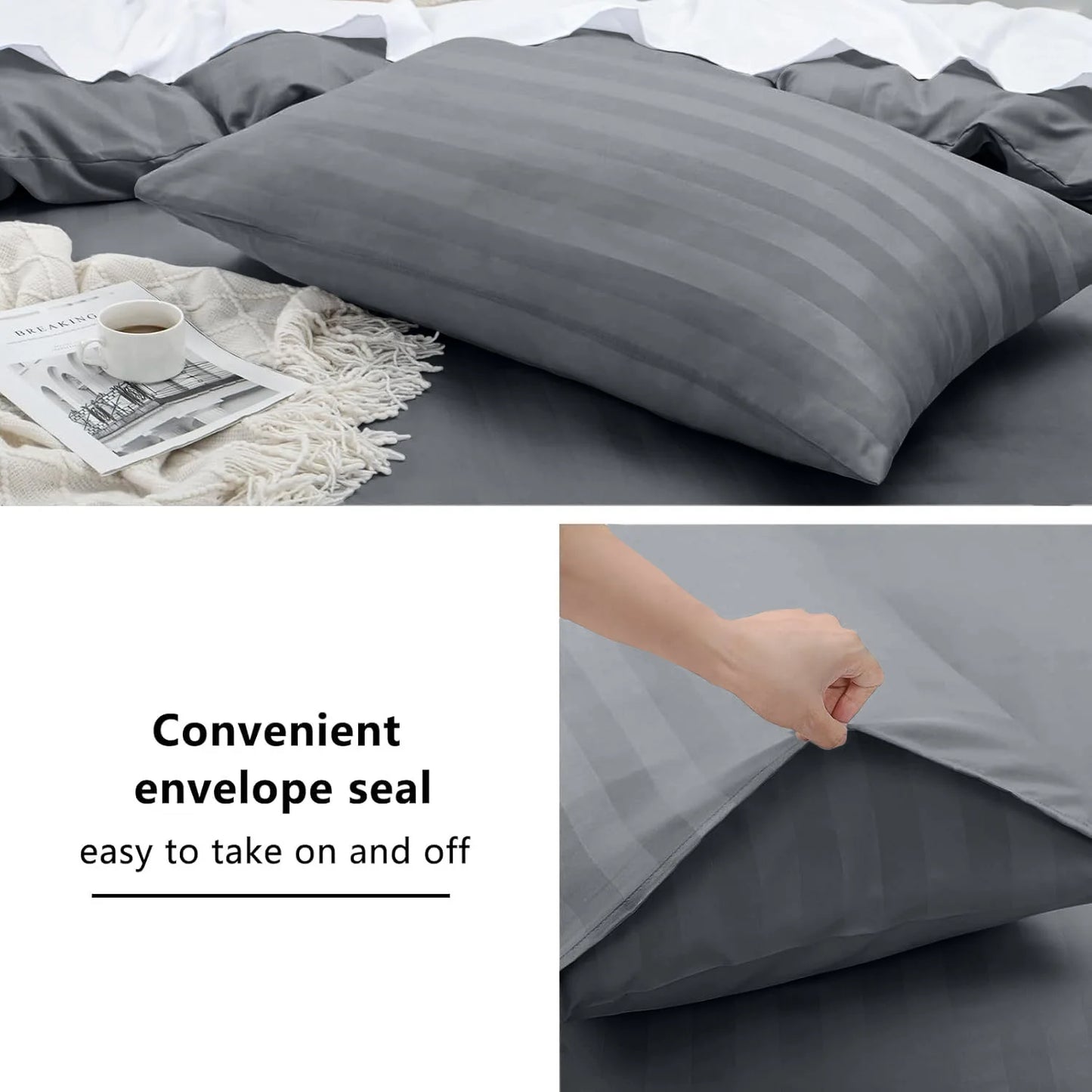 4-Piece Striped Print Duvet Cover Set – Hotel-Quality Soft & Breathable Microfiber Bedding Set with Fitted Sheet, Duvet Cover &