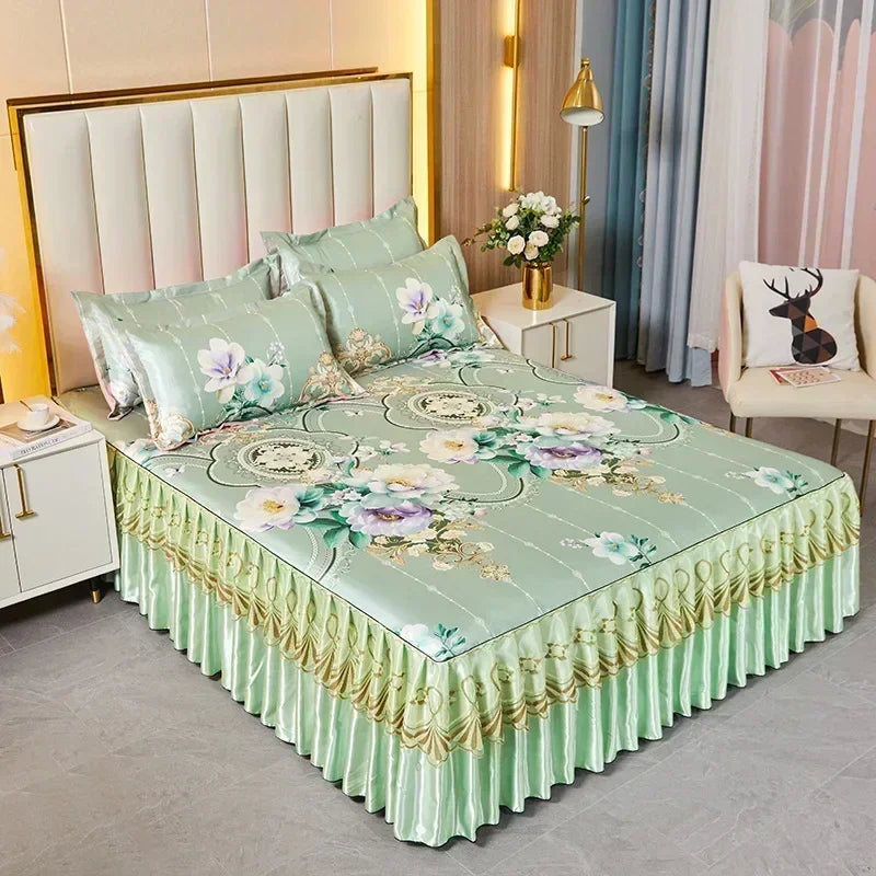 3Pcs Summer Bed Skirt Style Bedspread Lace European Style Three Piece Set Skirt Style Bed Cover Mattress Dust Protection Cover