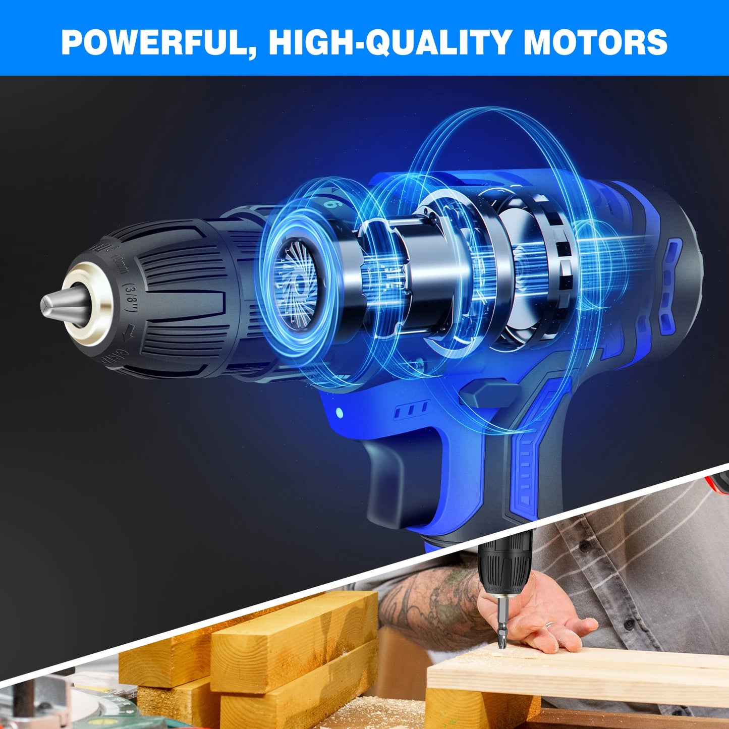 Cordless Drill Kit Electric Screwdriver Kit, 45Nm Cordless Combination Drill, LED Work Light, Home and Garden DIY Project Kit