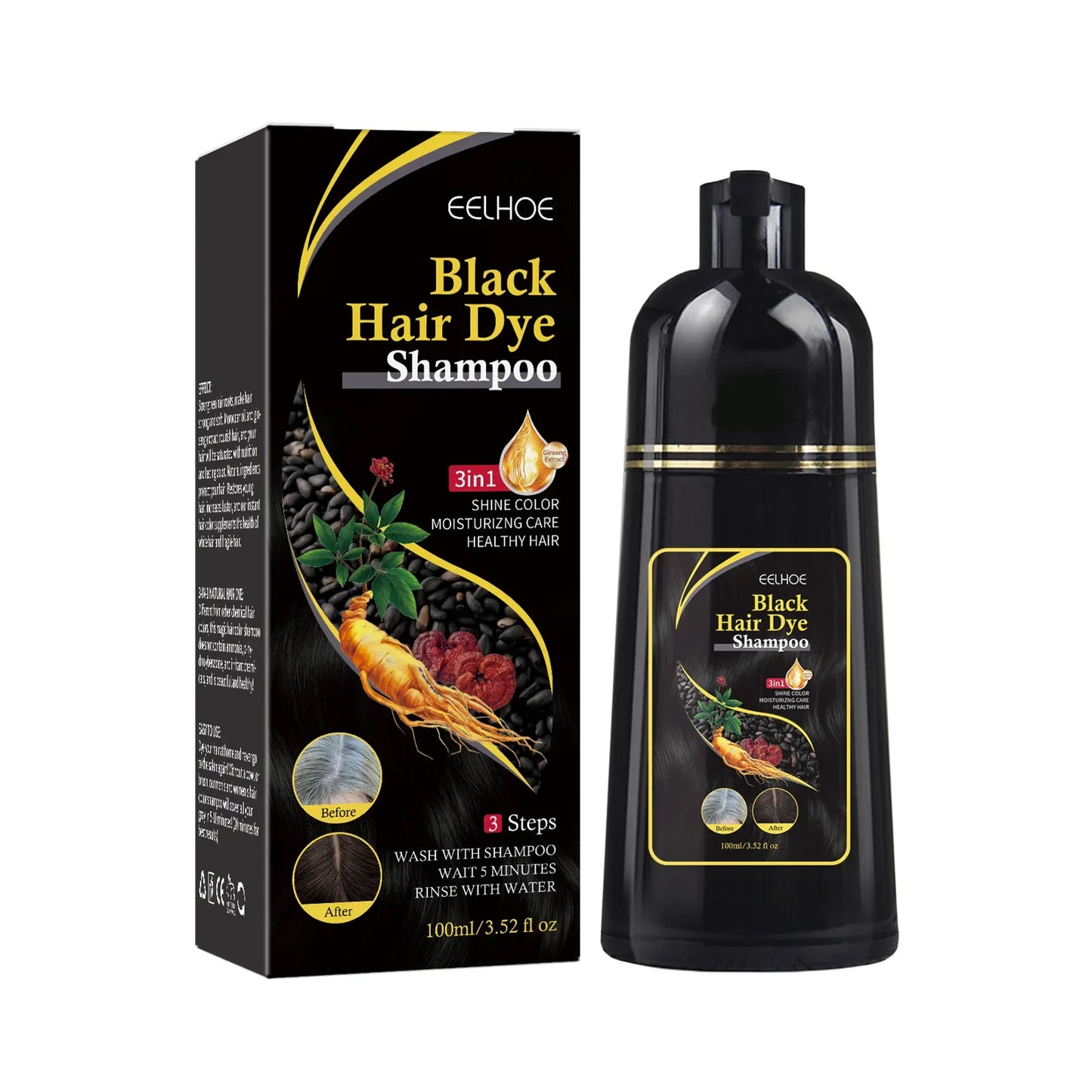 Hair Dye Shampoo Hair Color Darkening Care Nourishing Shiny Covering Gray Clean Scalp Natural Polygonum Black Hair Dye Shampoo