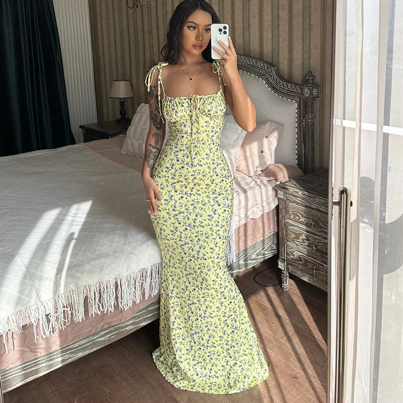 Hugcitar Women Elegant Floral Beach Vacation Bodycon Streetwear Long Dress 2026 Summer Clothes Wholesale Items For Business