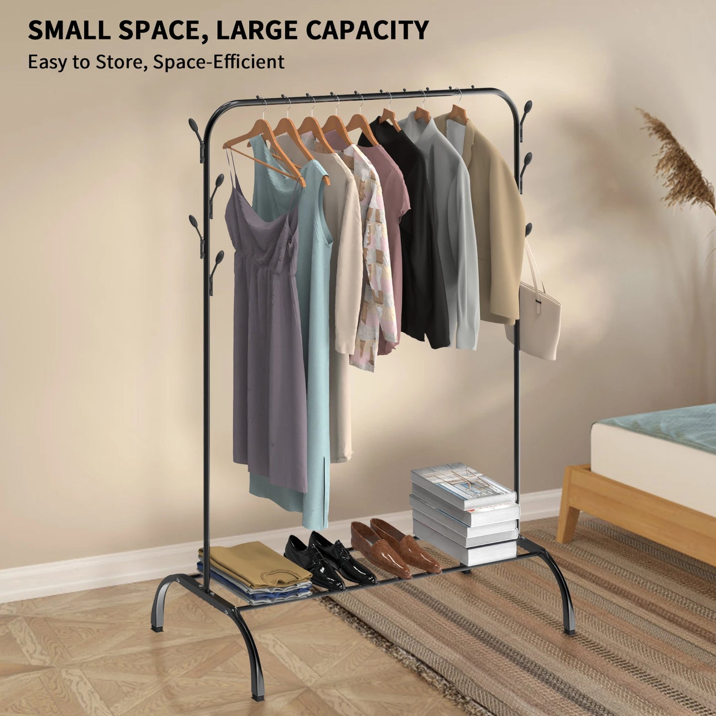 Double-track, double-rod storage rack, coat hanger, garment rack, display rack, shoe rack, clothes rail, adjustable height