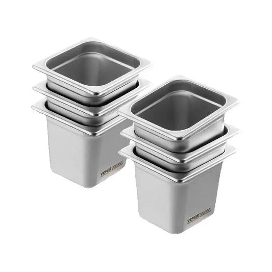 SucceBuy 6/8Pack Hotel Pans 4/6-Inch Deep Steam Table Pans 1/6 1/3 Full Size Chafing Pan 201 Stainless Steel Catering Food Pan