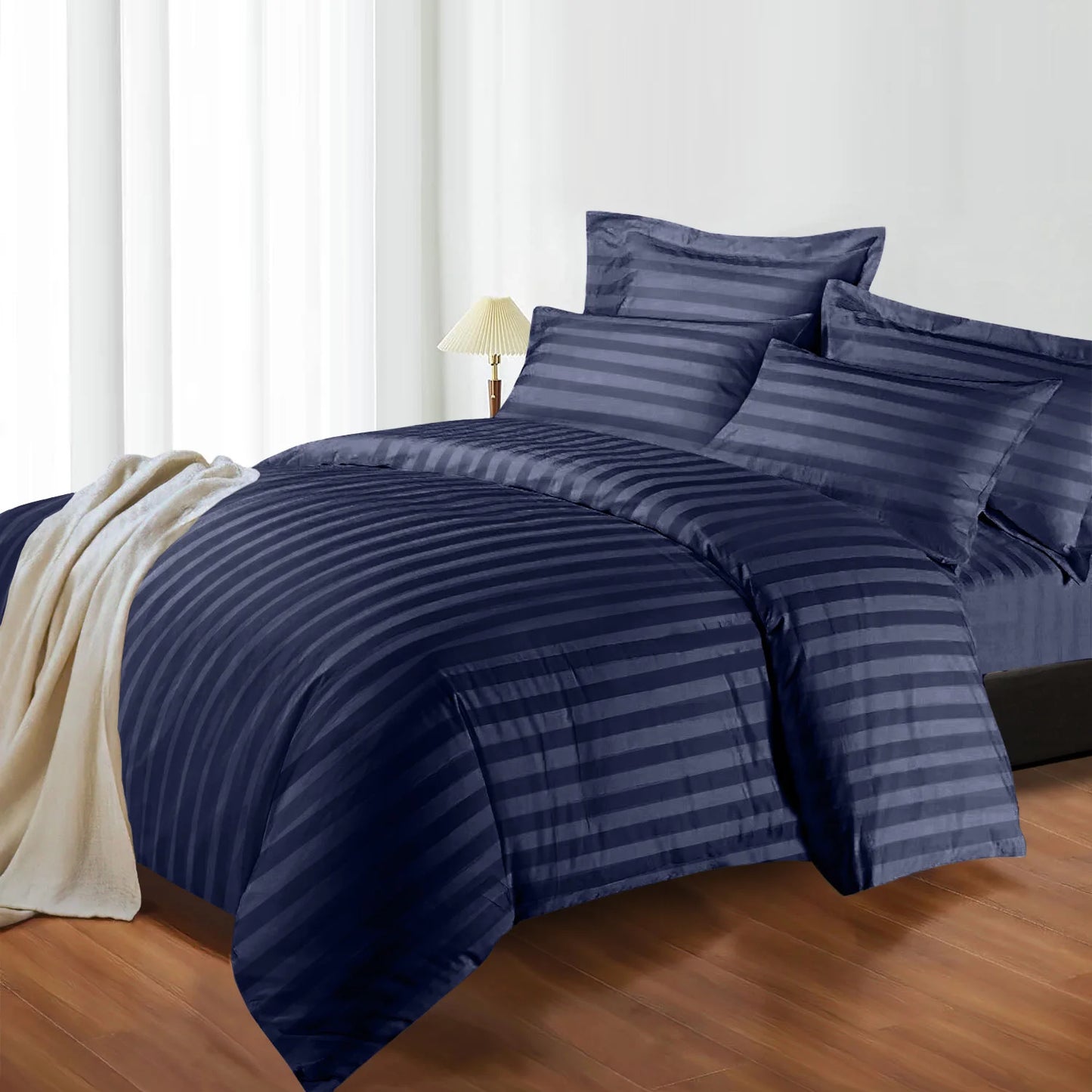 4-Piece Striped Print Duvet Cover Set – Hotel-Quality Soft & Breathable Microfiber Bedding Set with Fitted Sheet, Duvet Cover &