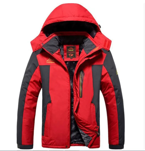 Men's Jacket Winter Outdoor Warm Men's Gorpcore Waterproof Thick Fleece Parka Snow Hiking Casual Windproof Hooded Coat