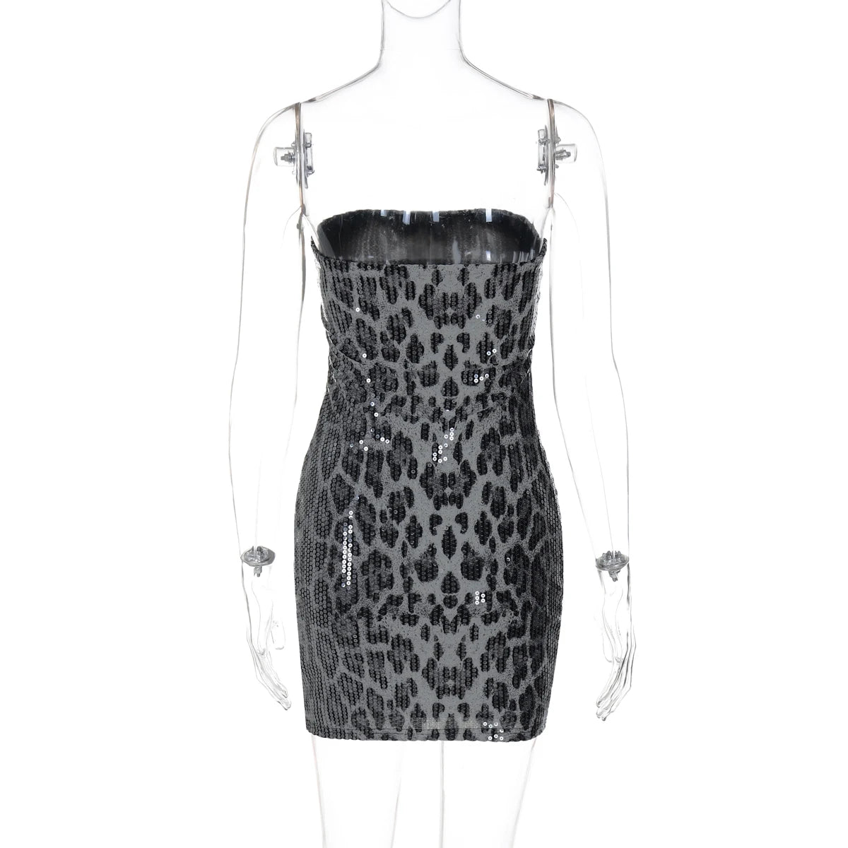 Hugcitar Leopard Print Sequined Strapless Backless Sexy Bodycon Mini Dress 2024 Autumn Women Fashion Y2K Clothes Party Nightclub