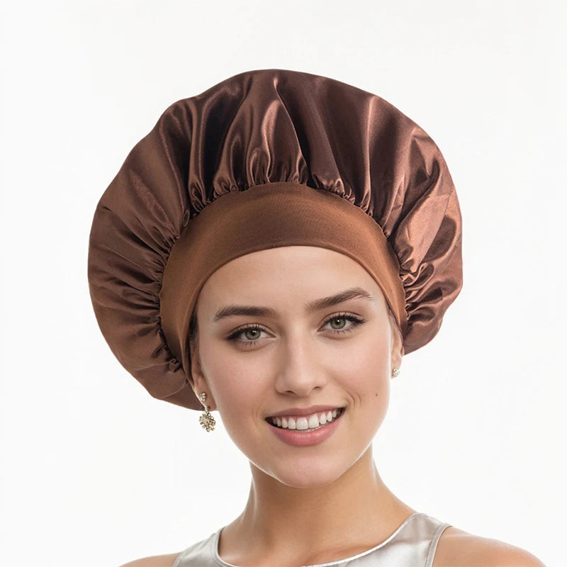 custom Soft Silk Satin Lined Bonnet Large Satin Hair Bonnet Household Sleep Shower Cap Hair Wrap Cover for Long Hair Salon Tool