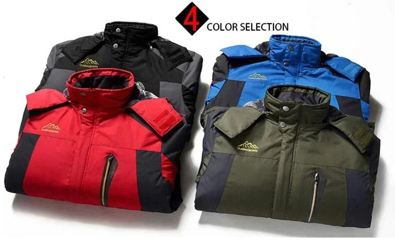 Men's Jacket Winter Outdoor Warm Men's Gorpcore Waterproof Thick Fleece Parka Snow Hiking Casual Windproof Hooded Coat