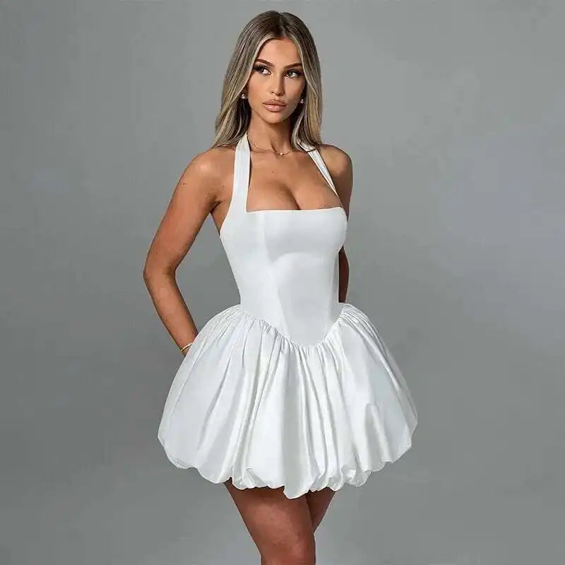 Townlike Waist Wrap A-line Pleated Dress Women Halter Mini 2024 Summer Dress V Neck Backless Nightclub Sexy Party Dresses