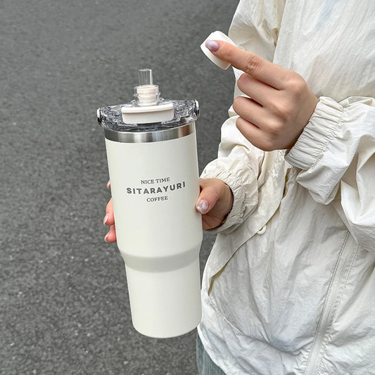 1pc Magnetic Suction Lid Double-layer Vacuum Insulated Water Bottle 600ml/900ml Wide Handle Portable  Outdoorulation Drinkware