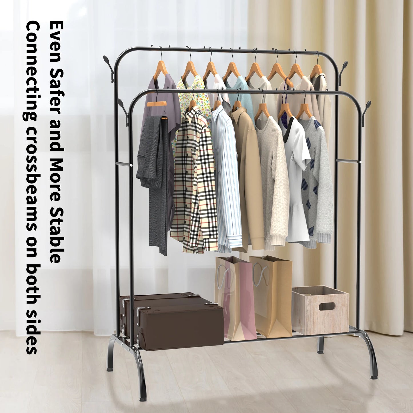 Double-track, double-rod storage rack, coat hanger, garment rack, display rack, shoe rack, clothes rail, adjustable height