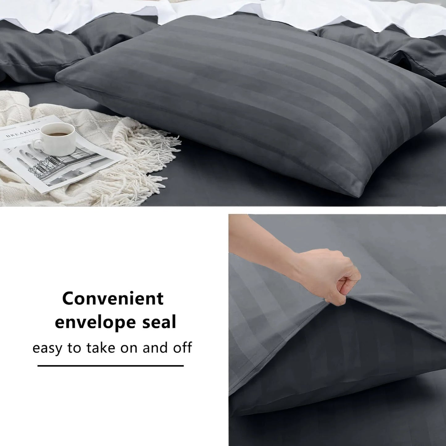 4-Piece Striped Print Duvet Cover Set – Hotel-Quality Soft & Breathable Microfiber Bedding Set with Fitted Sheet, Duvet Cover &