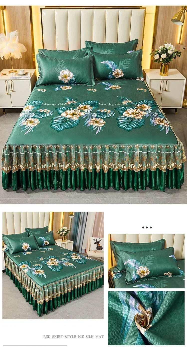 3Pcs Summer Bed Skirt Style Bedspread Lace European Style Three Piece Set Skirt Style Bed Cover Mattress Dust Protection Cover