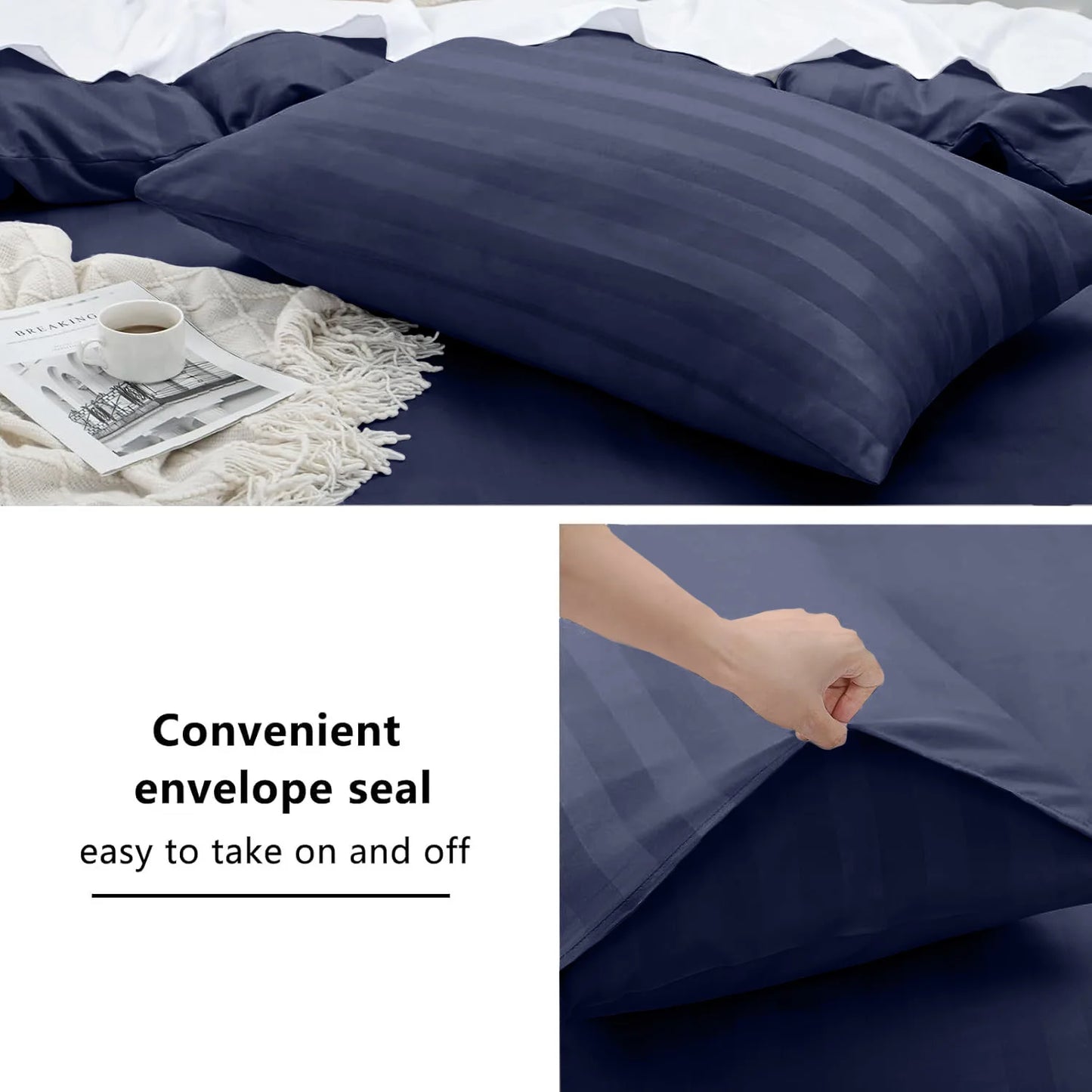 4-Piece Striped Print Duvet Cover Set – Hotel-Quality Soft & Breathable Microfiber Bedding Set with Fitted Sheet, Duvet Cover &