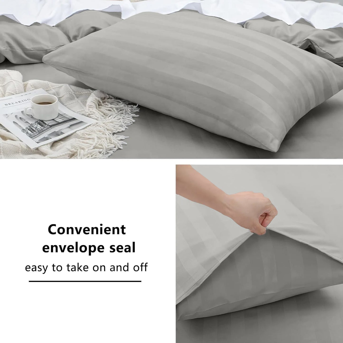 4-Piece Striped Print Duvet Cover Set – Hotel-Quality Soft & Breathable Microfiber Bedding Set with Fitted Sheet, Duvet Cover &
