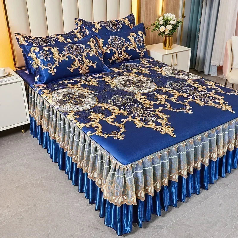 3Pcs Summer Bed Skirt Style Bedspread Lace European Style Three Piece Set Skirt Style Bed Cover Mattress Dust Protection Cover