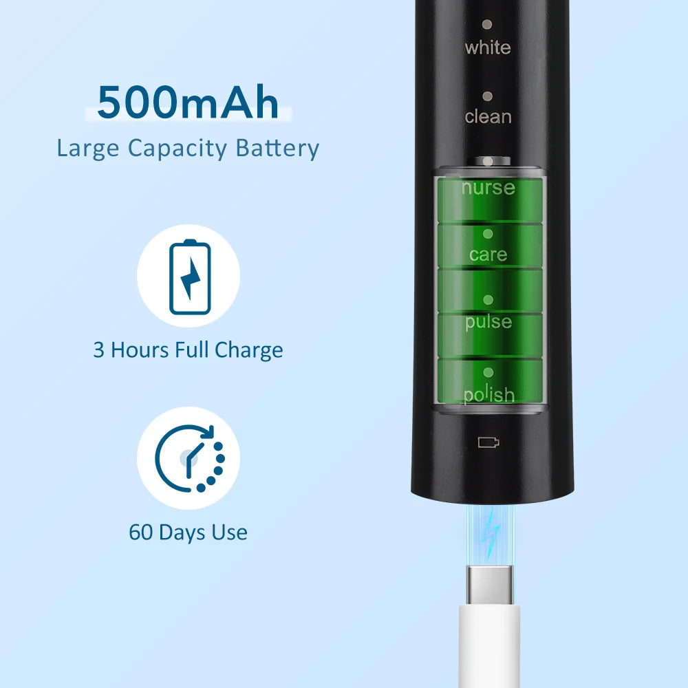 Sonic Electric Toothbrush Smart Ultrasonic Dental Teeth Whitening Rechargeable Adult Tooth Brush With 6 Modes and 4 Brush Heads