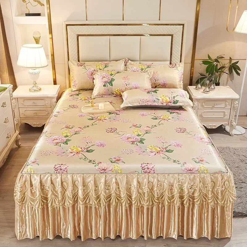 3Pcs Summer Bed Skirt Style Bedspread Lace European Style Three Piece Set Skirt Style Bed Cover Mattress Dust Protection Cover