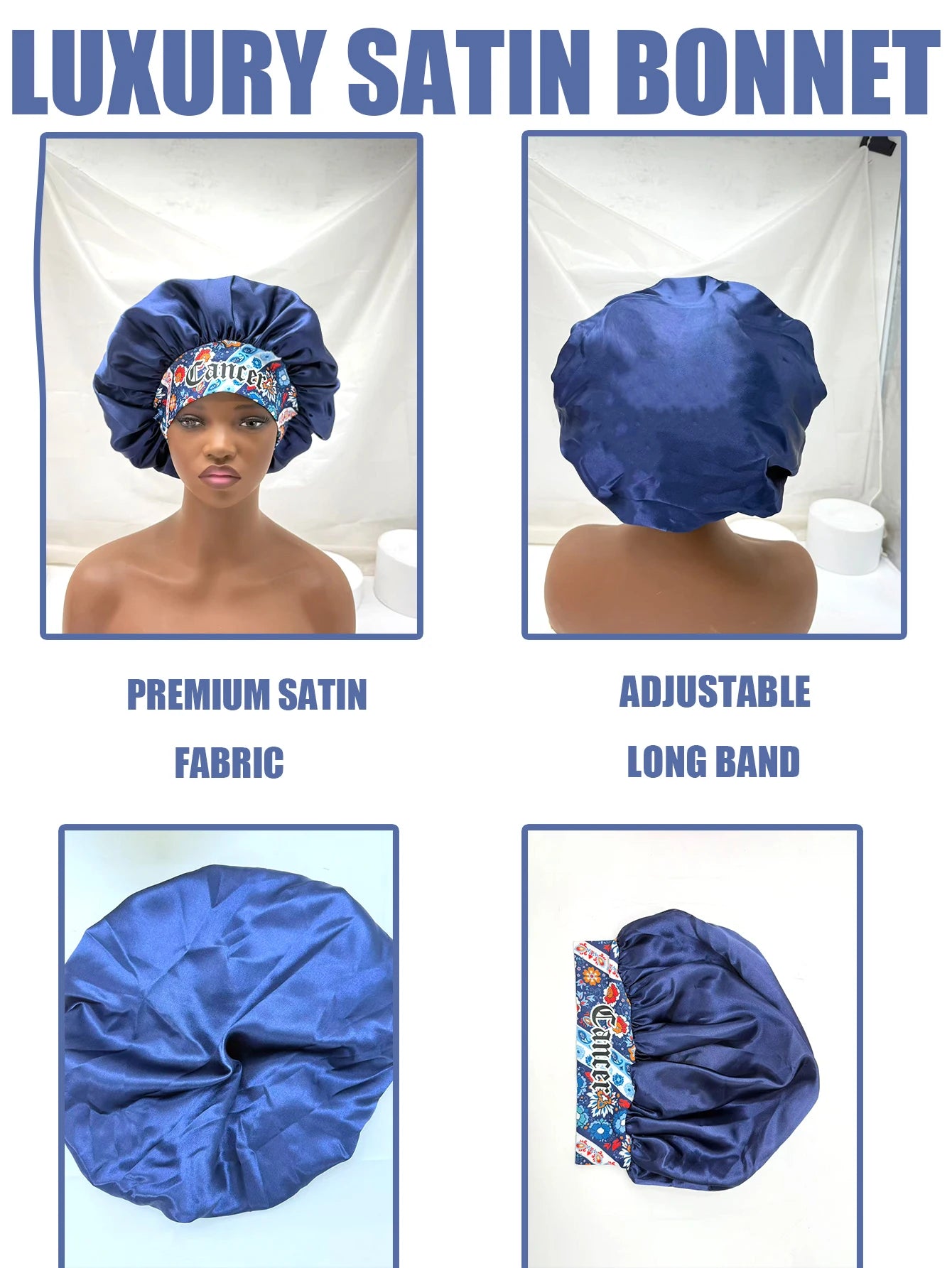 1Pcs Customize Satin Bonnets Head Cover Sleeping Cap Bonnet With Wide Elastic Band Large Silky Night Sleep Cap For Women