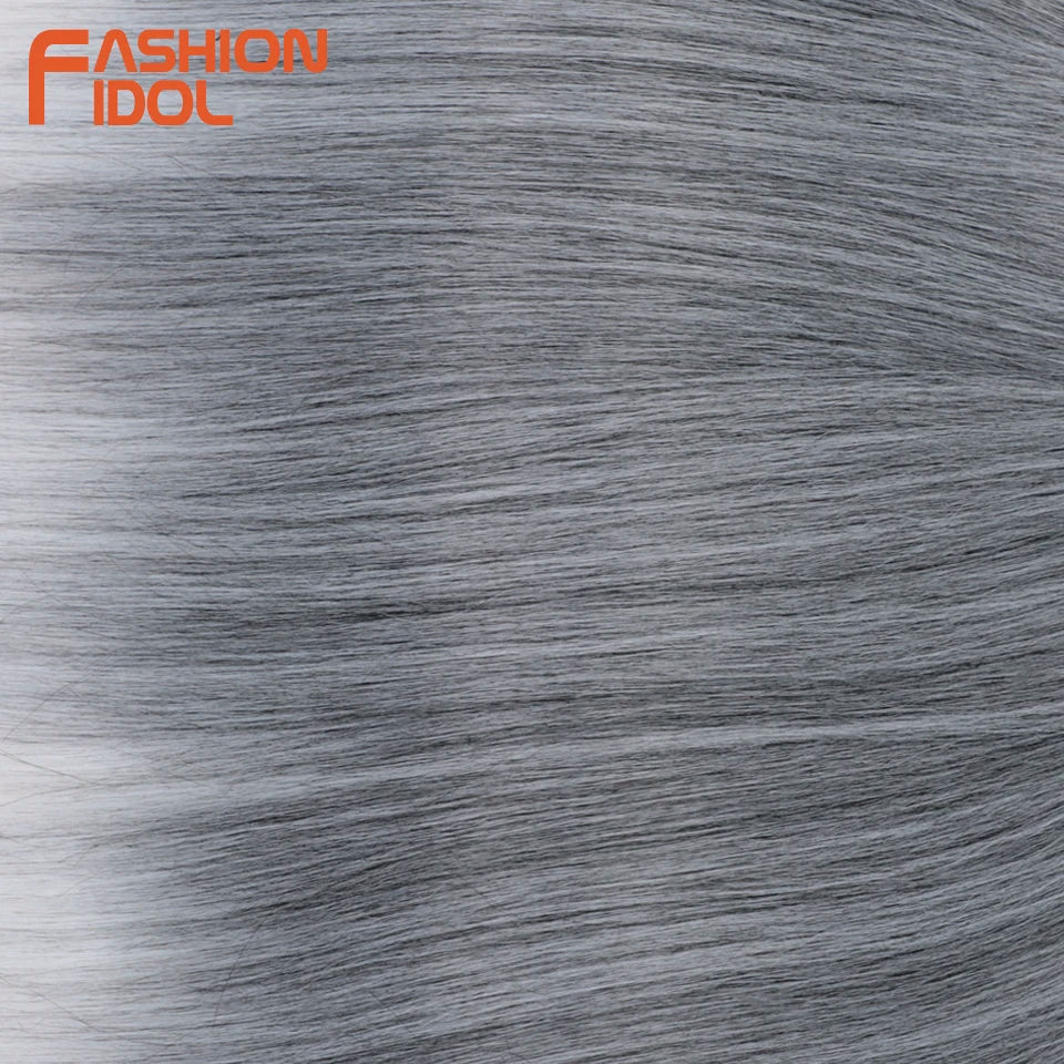 28" 3PCS Ariel Straight Pony Hair Bundles Crochet Braids Hair Synthetic Braiding Hair Ombre Silver Grey Crochet Hair Extensions