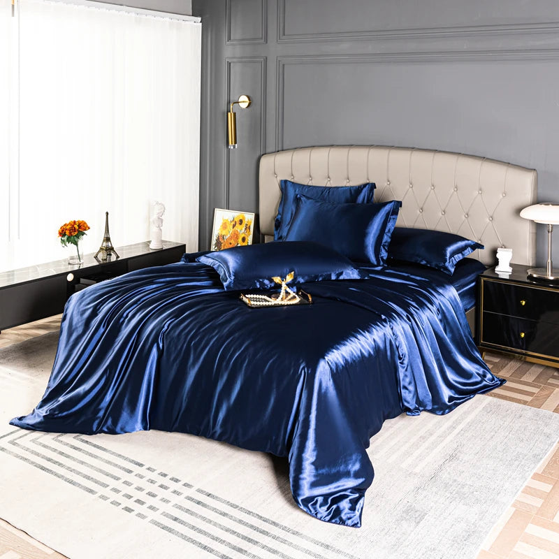 High Quality Bedding Set Skin Friendly Satin Quilt Cover Single Double Full Queen Solid Color Duvet Cover