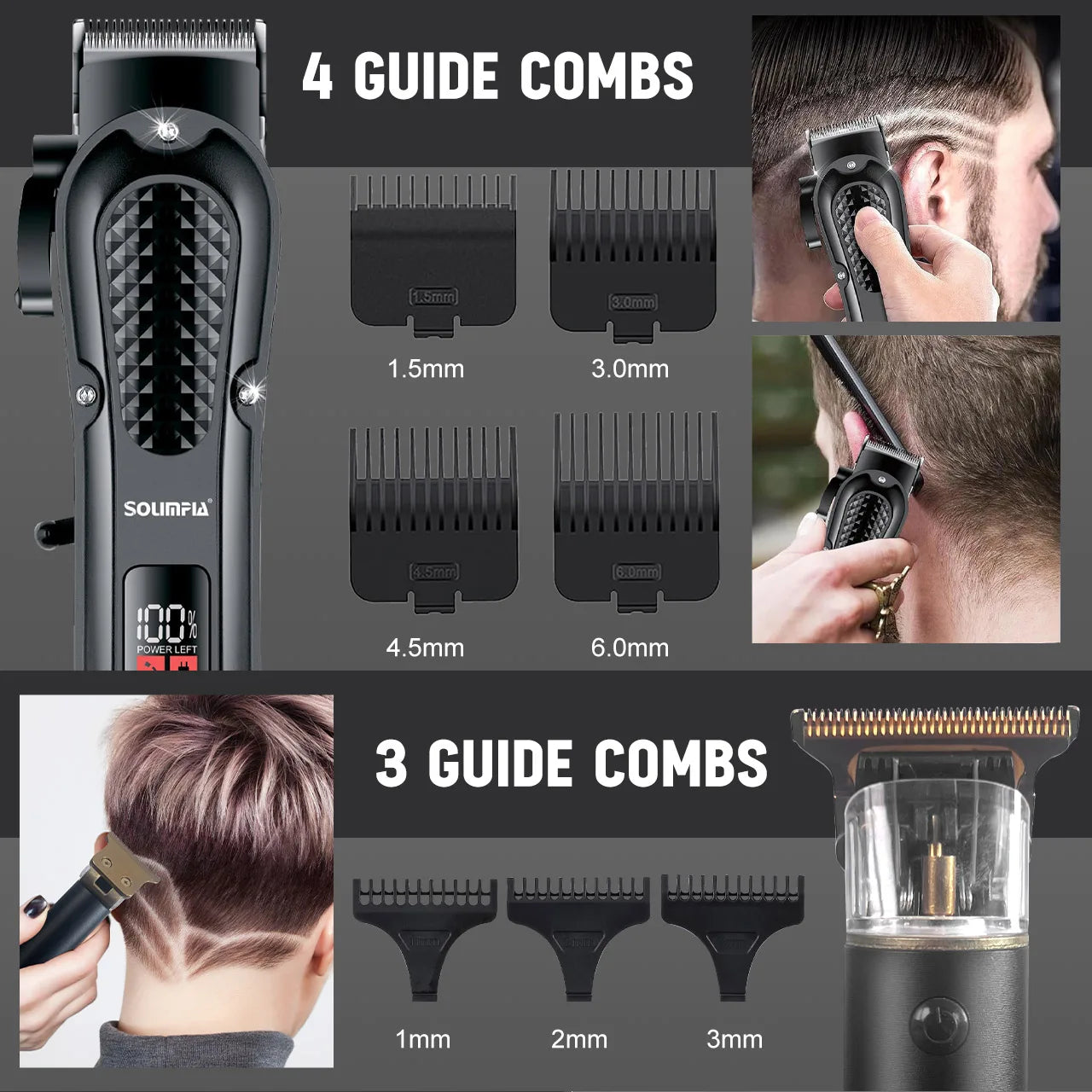 SOUMPIA 3 PCS Hair Clipper for Men Cordless Beard Trimmer Bald Head Shaver Body Groomer with USB Multiple Guards LED Display