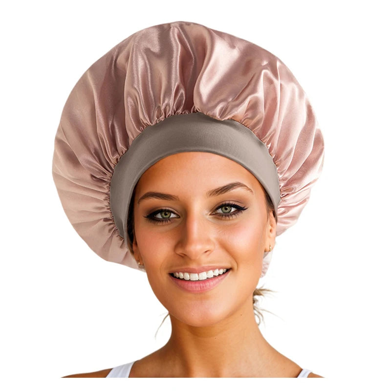 custom Soft Silk Satin Lined Bonnet Large Satin Hair Bonnet Household Sleep Shower Cap Hair Wrap Cover for Long Hair Salon Tool