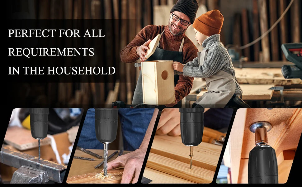 Cordless Drill Kit Electric Screwdriver Kit, 45Nm Cordless Combination Drill, LED Work Light, Home and Garden DIY Project Kit