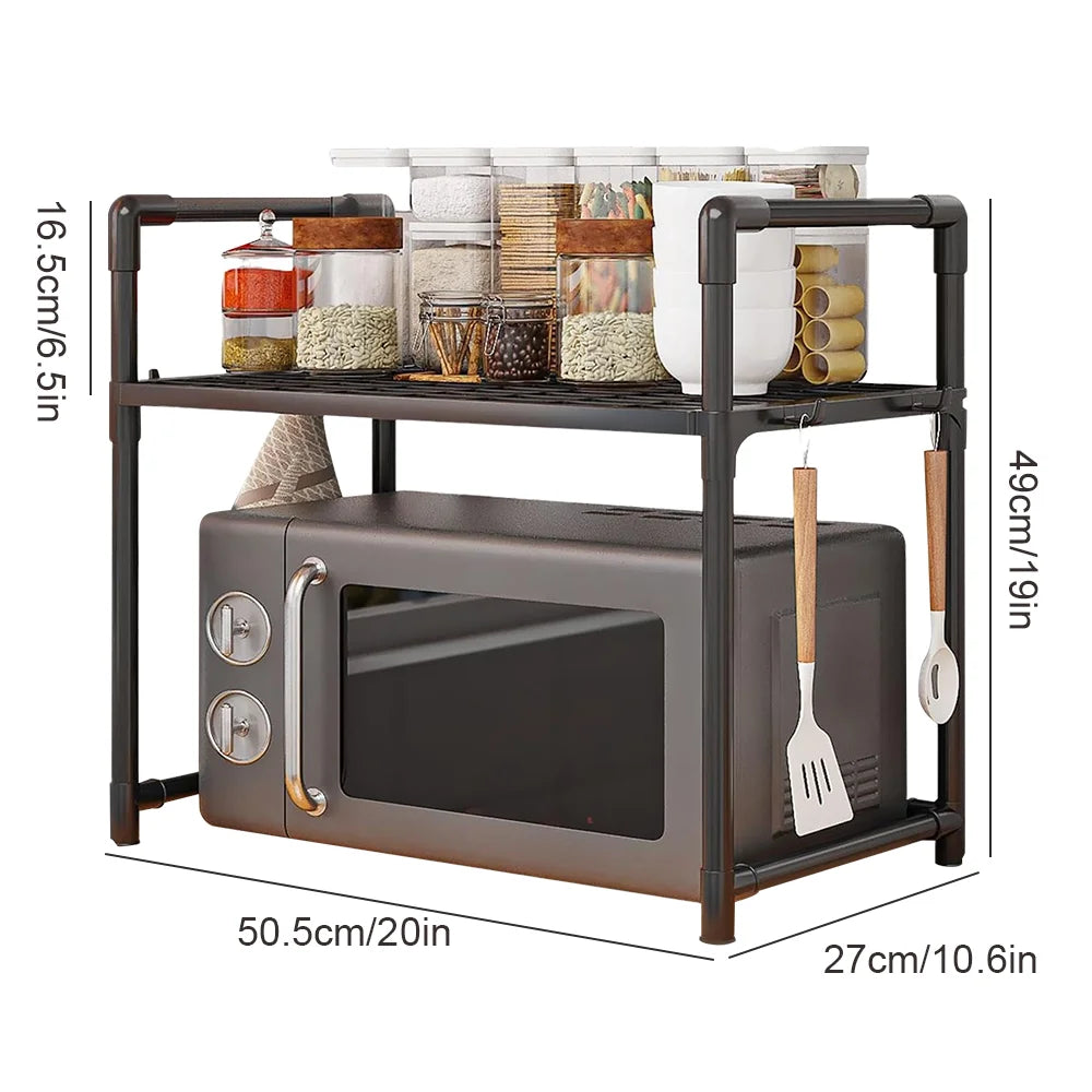 Sturdy Multi-Tier Kitchen Storage Rack with Handles, Durable Organizer with Side Hooks, Metal Frame Rack, Modern Kitchen Rack
