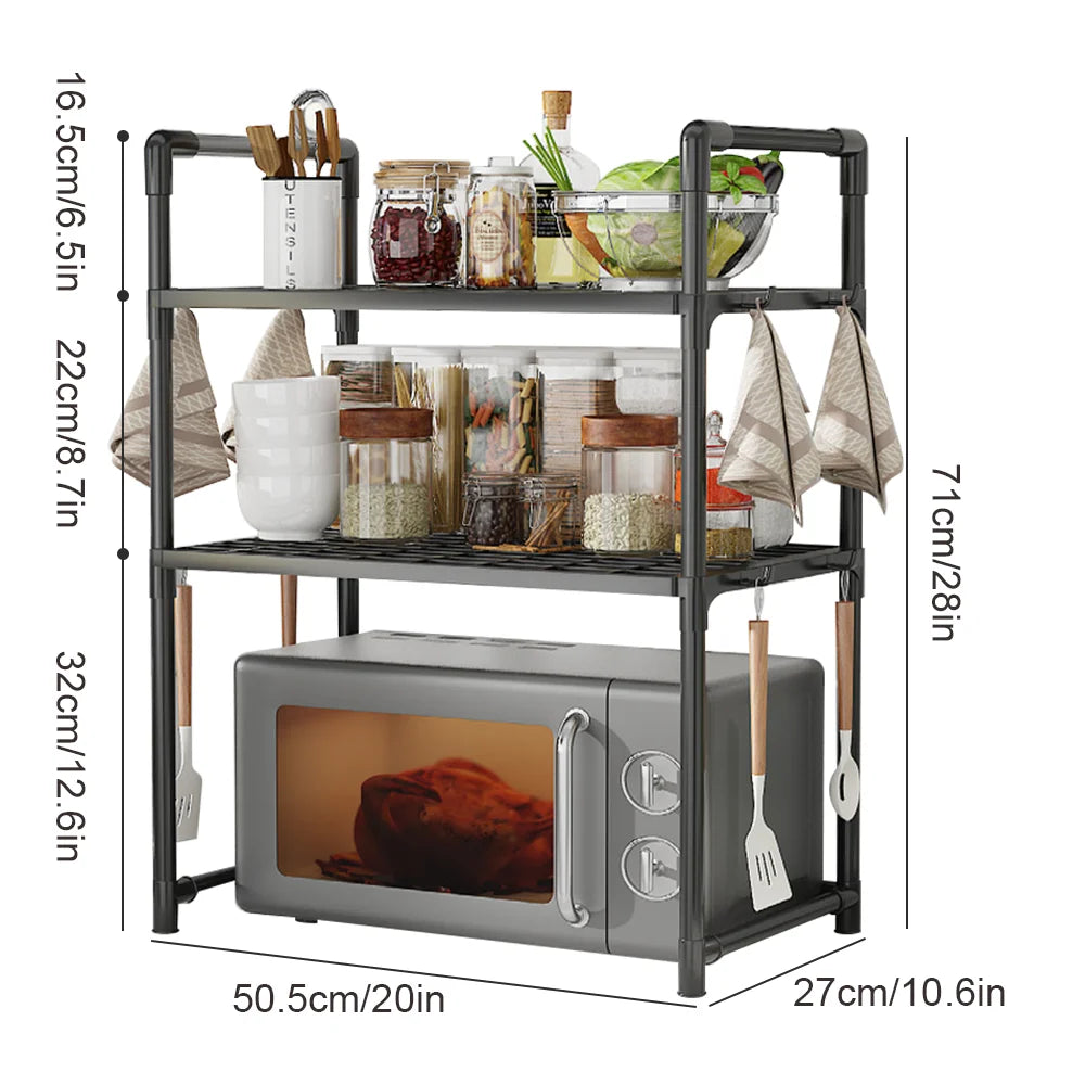 Sturdy Multi-Tier Kitchen Storage Rack with Handles, Durable Organizer with Side Hooks, Metal Frame Rack, Modern Kitchen Rack
