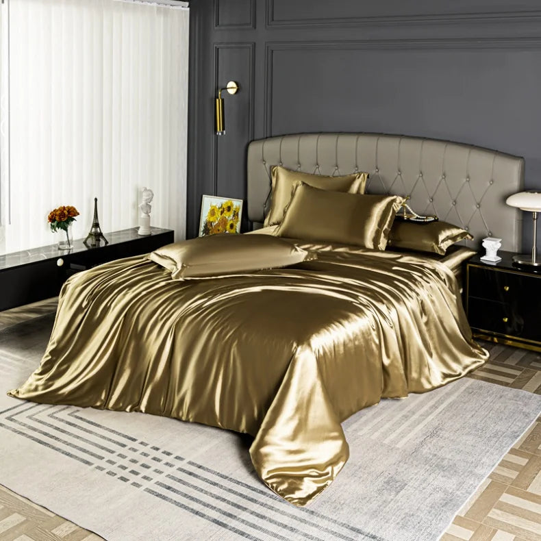 High Quality Bedding Set Skin Friendly Satin Quilt Cover Single Double Full Queen Solid Color Duvet Cover