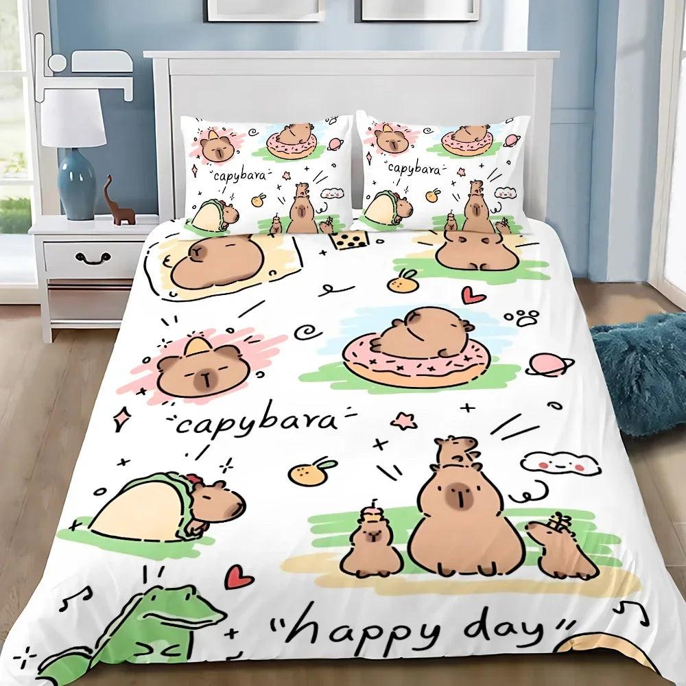 Cute Capybara Duvet Cover Pillowcase Bedding Set Adult Boy Girl Bedroom Decoration Children Gift Single Double Large Size